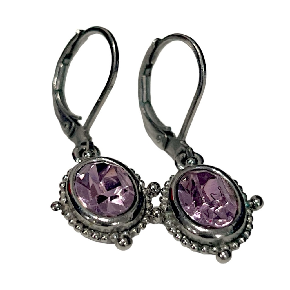 Vintage Cookie Lee Silver-Tone & Pink Crystal French Wire Earrings